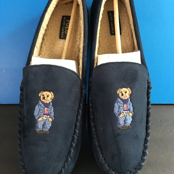 Men's Ralph Lauren Polo Bear American Sweater Denim Jacket Faux Fur Slippers 11